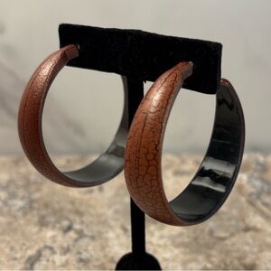 NWT Bold Brown Leather-Look Hoop Earrings – Lightweight 2” Hoops